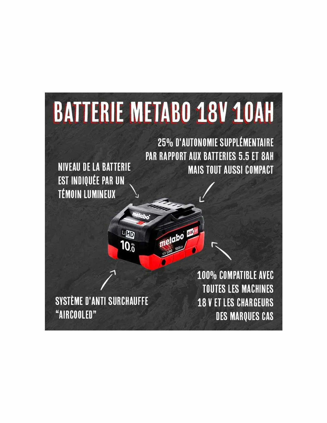 Batterie Metabo 18V 10Ah LiHD 625549000 14 Batterie Metabo 18V 10Ah LiHD 625549000 â Image 12